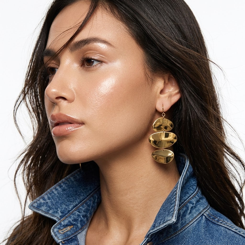 The Isla 18K Gold Plated Waterproof Irregular Tiered Discs