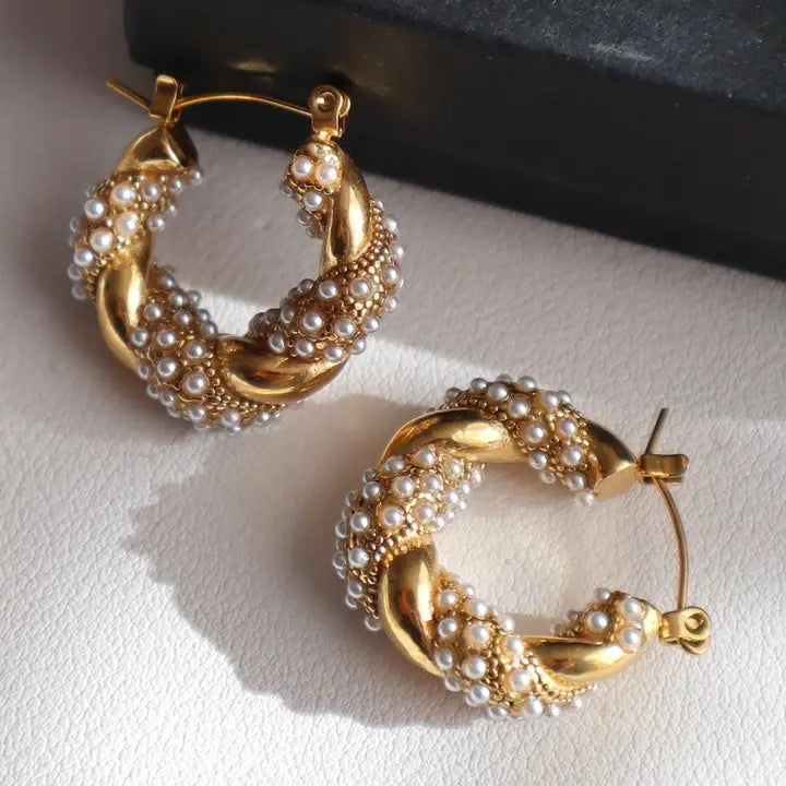 Nolita Hoops | Pearl Gold Twisted Hoops