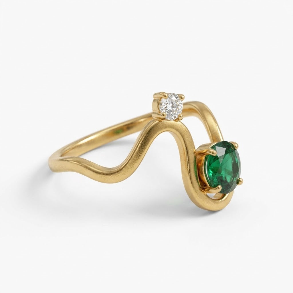 The Diana 18K Gold Emerald Pavé Solitaire Ring