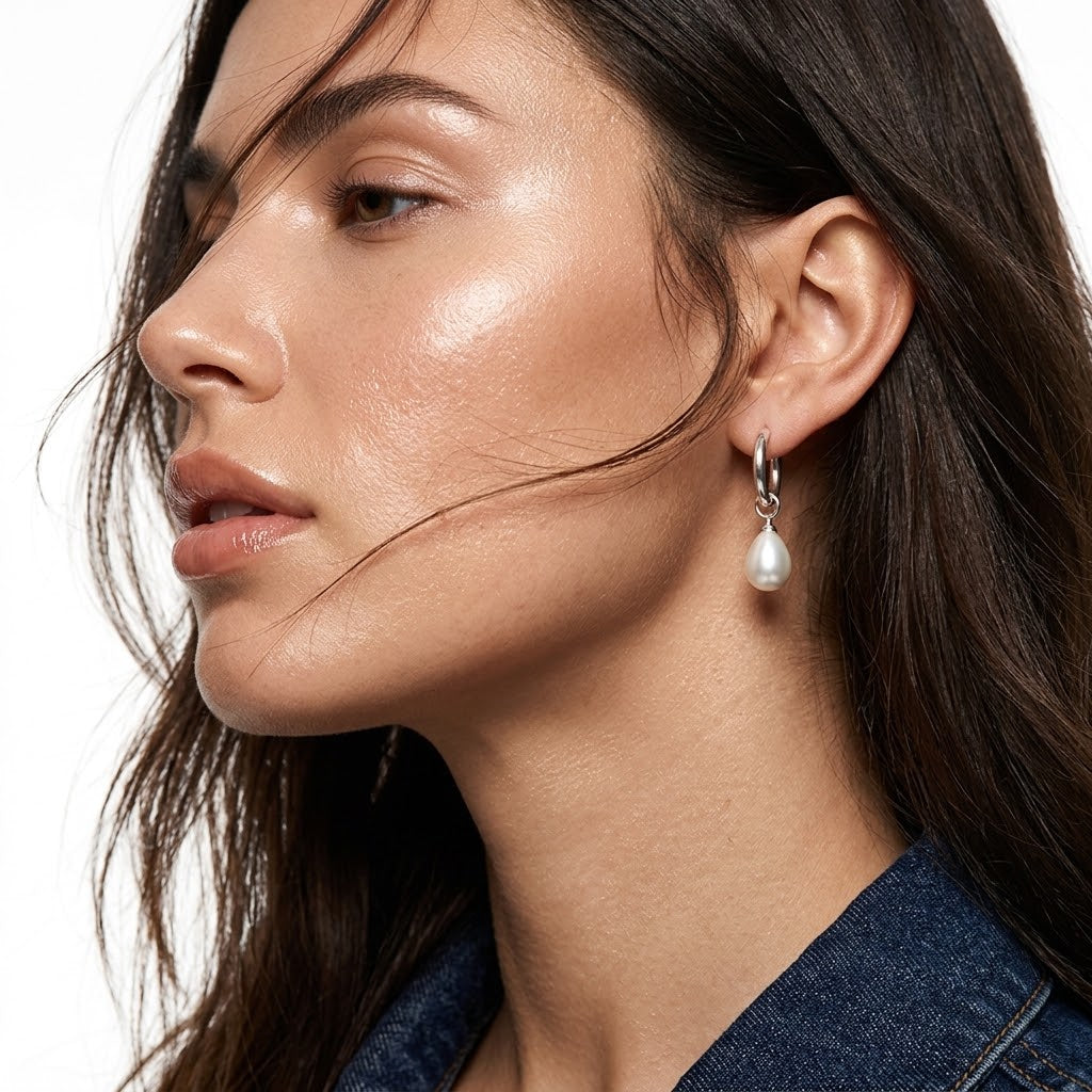 The Clara Waterproof 18K Gold Teardrop Pearl Hoop Earrings