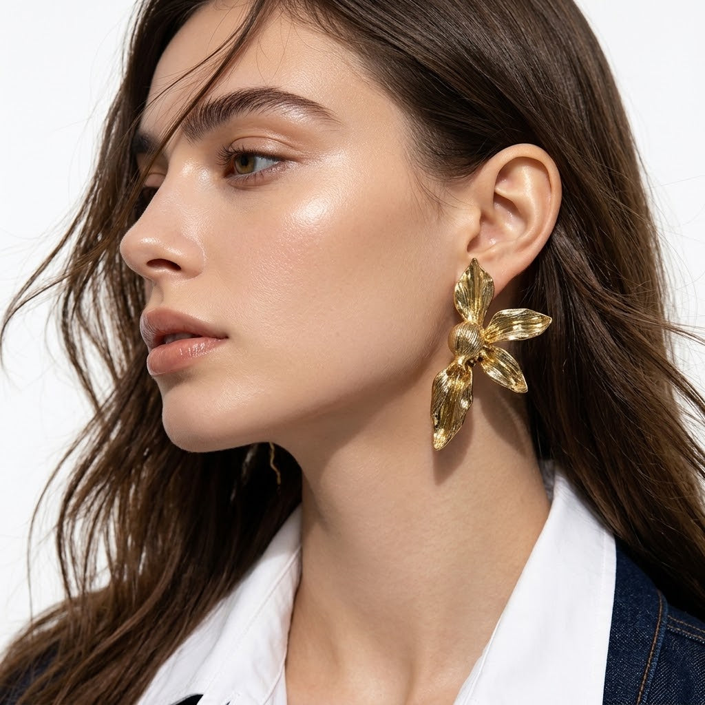 Chunky Abstract Three-Dimensional Flower Drop Earrings