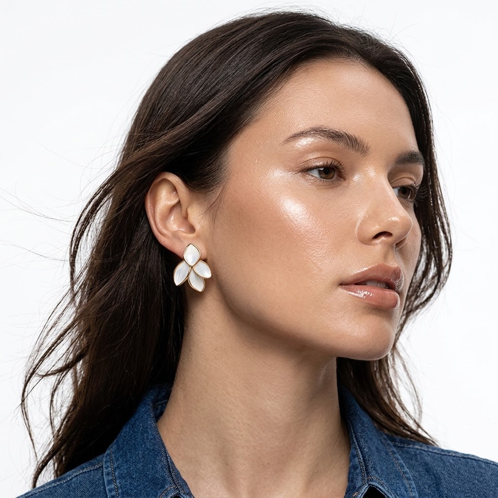 Tarnish-Free Stainless Steel Sculptural White Enamel Flower Earrings