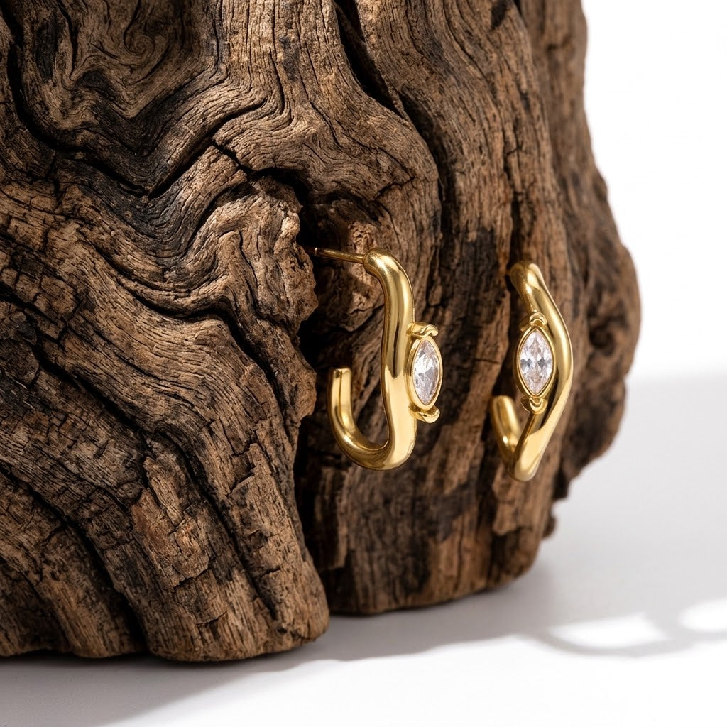 The Iris 18K Gold Marquise Zircon C-Hoops