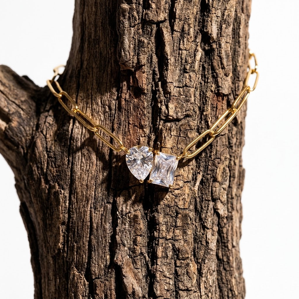 Stainless Steel Toi et Moi Asymmetric Choker