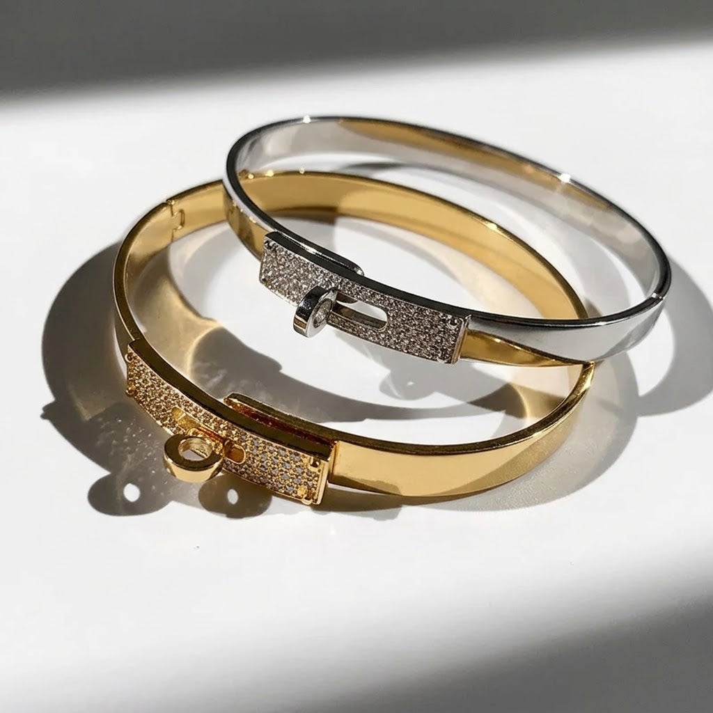 The Parisienne PVD Gold Pavé Lock Bangle