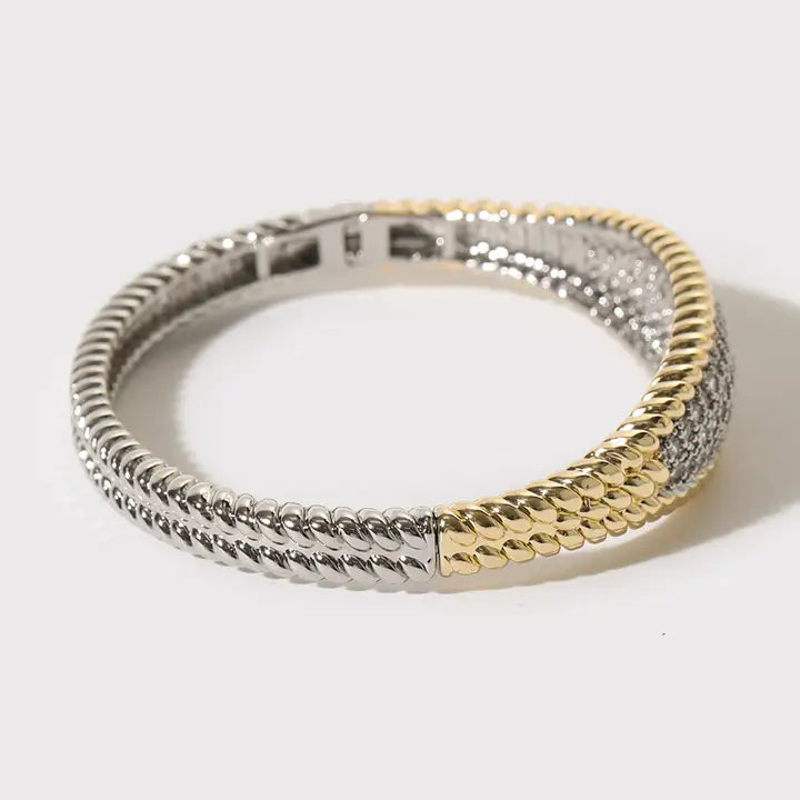 Two-Tone Cz Pave Chunky Bar Bangle