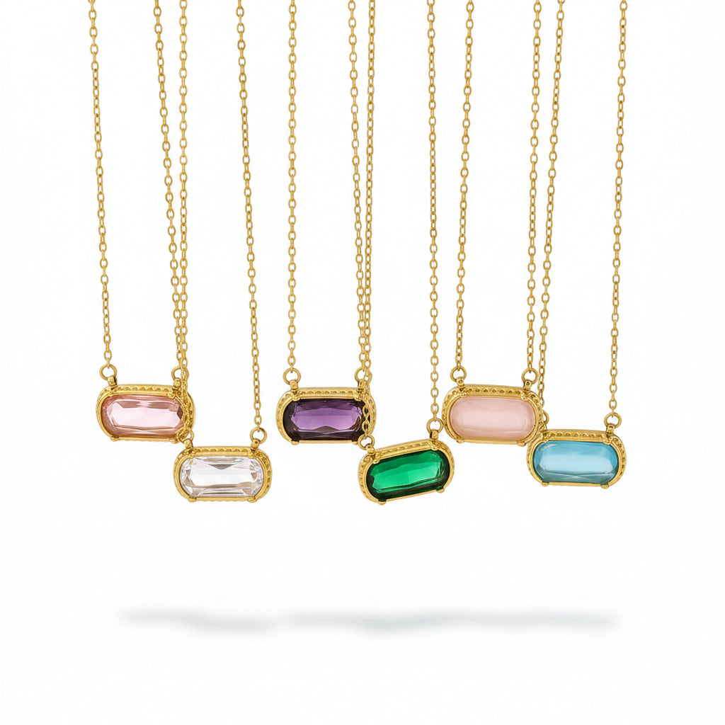 Oval Versatile Necklace For Women Square Pendant With Inlay