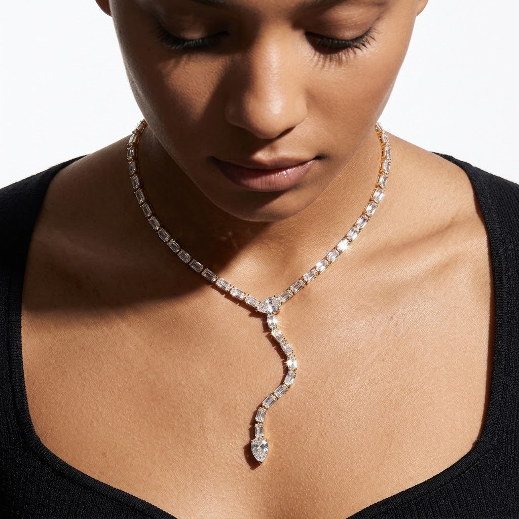 The Ice-Carat PVD Gold Zircon Tennis Drop Lariat