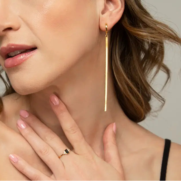 Herringbone Chain Drop Hoop Earrings