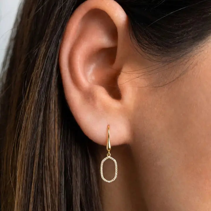 18K Gold Filled Pave Crystal Oval Drop Earrings
