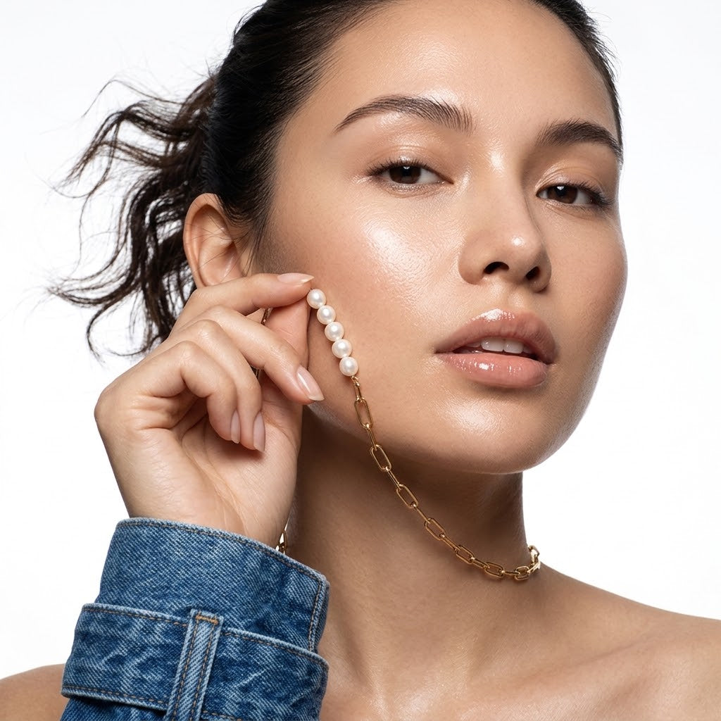 The Noa Waterproof 18K Gold Asymmetric Pearl & Paperclip Choker