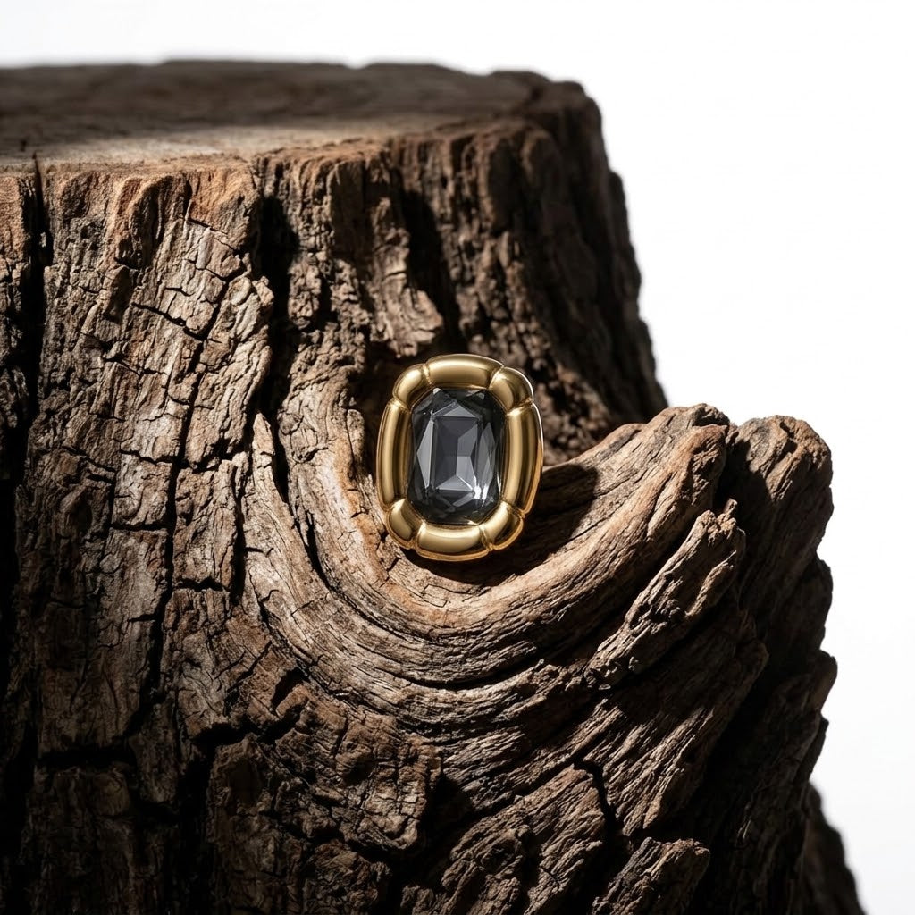 Stainless Steel Smoky Emerald-Cut Glass Earrings