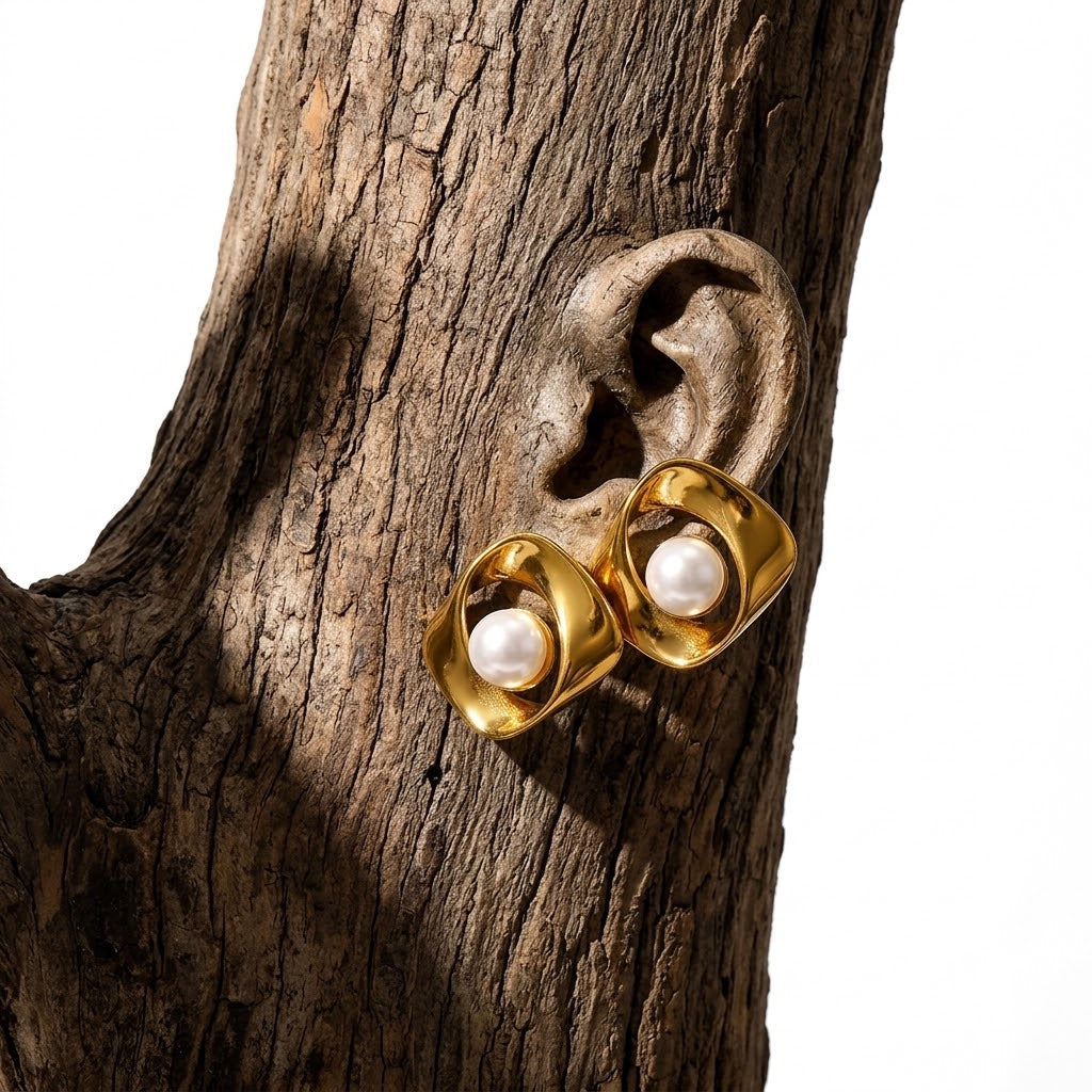 Stainless Steel Abstract Wave Two-Tone Earrings