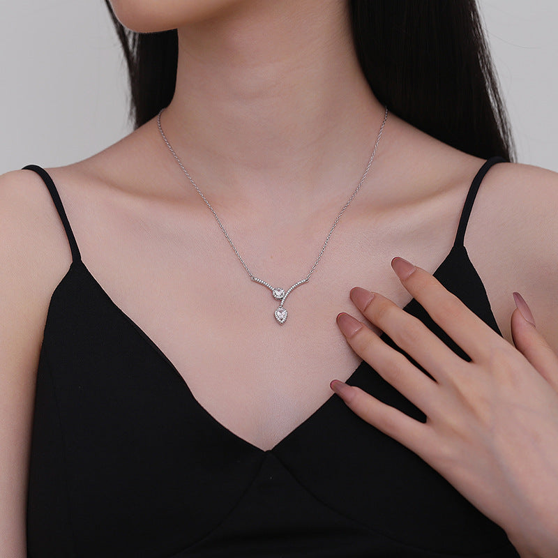 Elegant V-Shaped Drop Necklace with Micro-Inlaid Zircon
