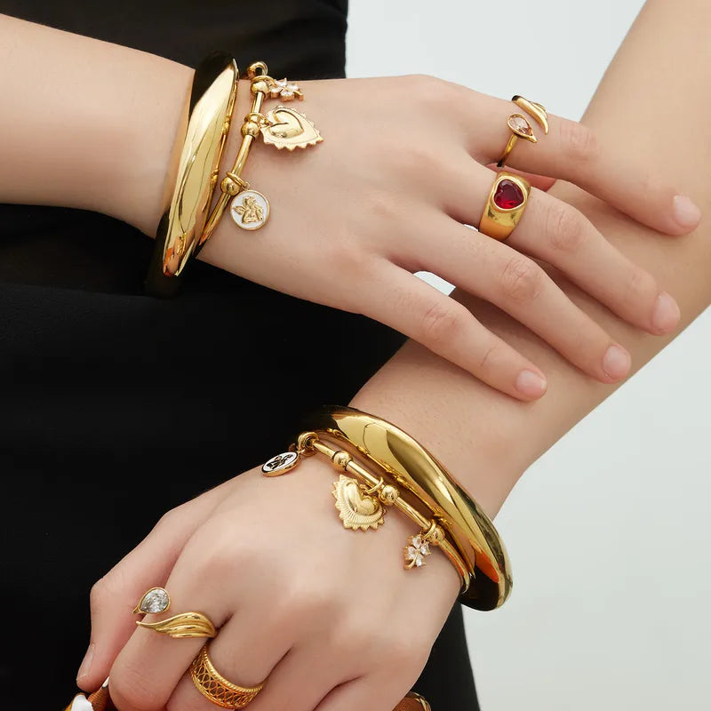 The Amara Beveled C-Shape Non-Tarnish Heart Charm Cuff