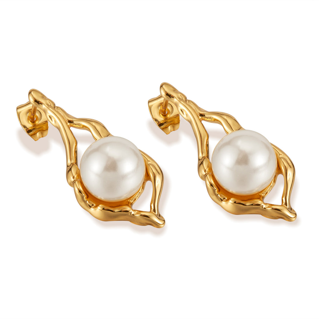 he Hera Geometric Pearl Drop Earrings