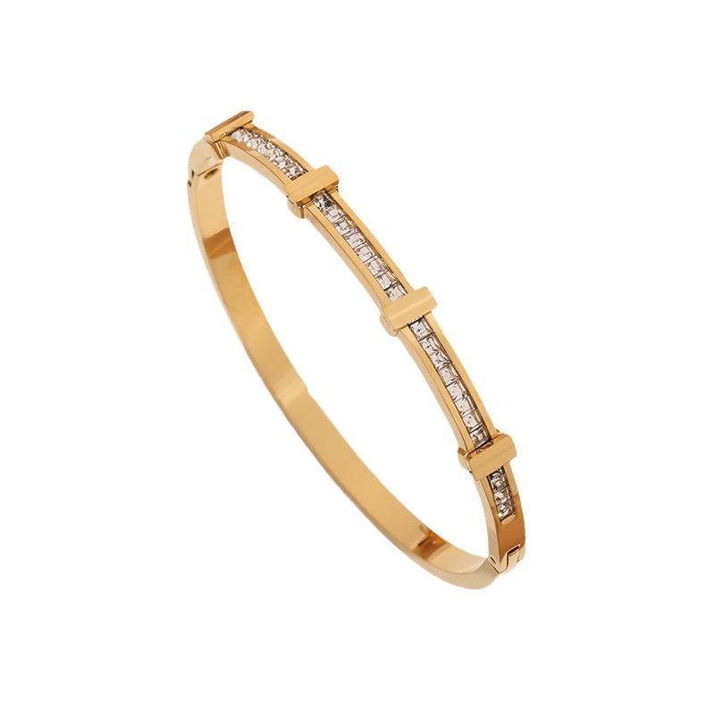 Geometric Open Cuff Bangle with Zircon Accents