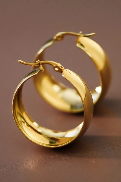 18K Gold Plated Waterproof Stainless Steel Hoop Earrings