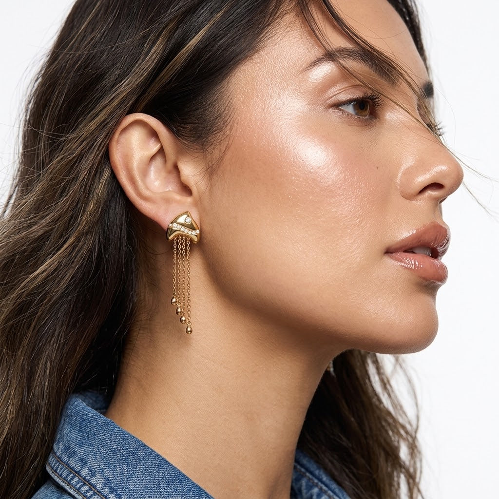 Oceanic Tassel Fish Drop Earrings – 18K Gold Plated Waterproof Stainless Steel
