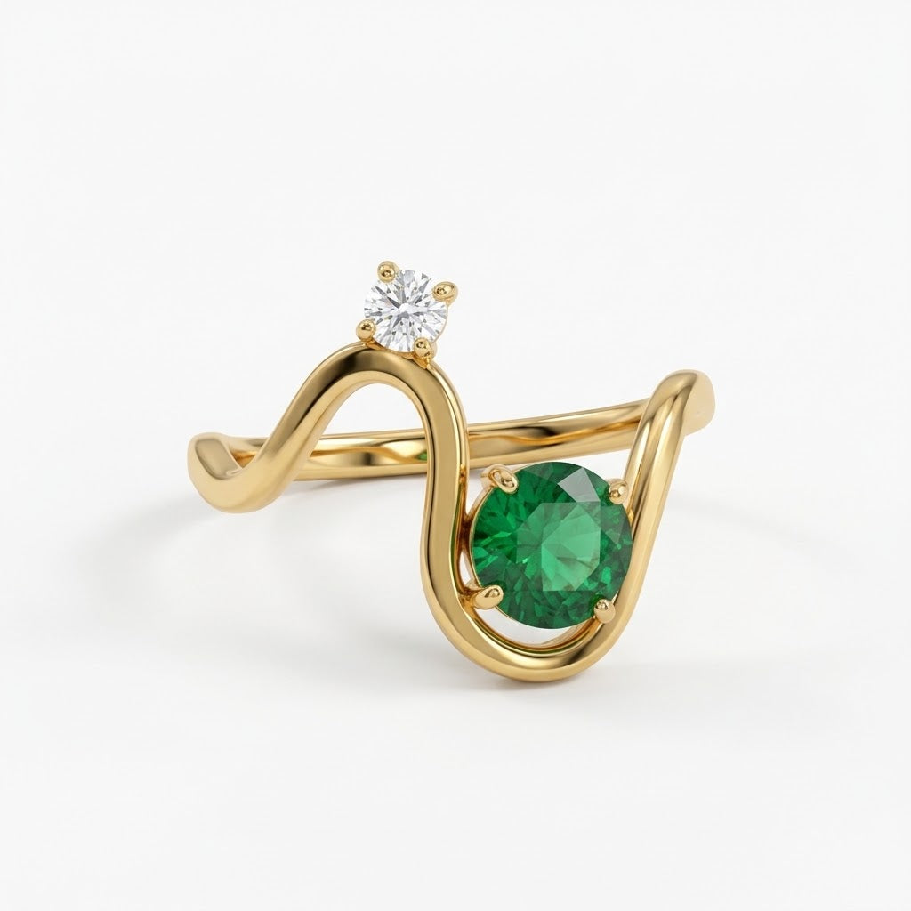 The Diana 18K Gold Emerald Pavé Solitaire Ring