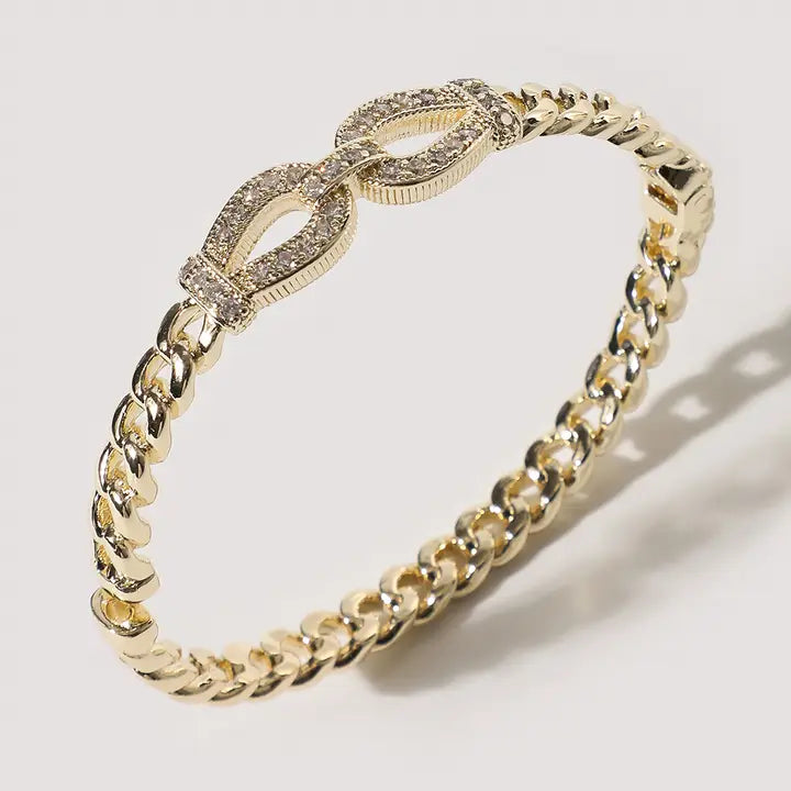 Cz Link Chain Gold Plated Bangle Bracelet