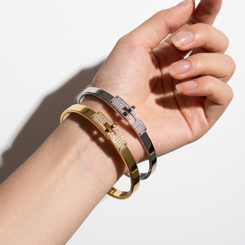 The Parisienne PVD Gold Pavé Lock Bangle