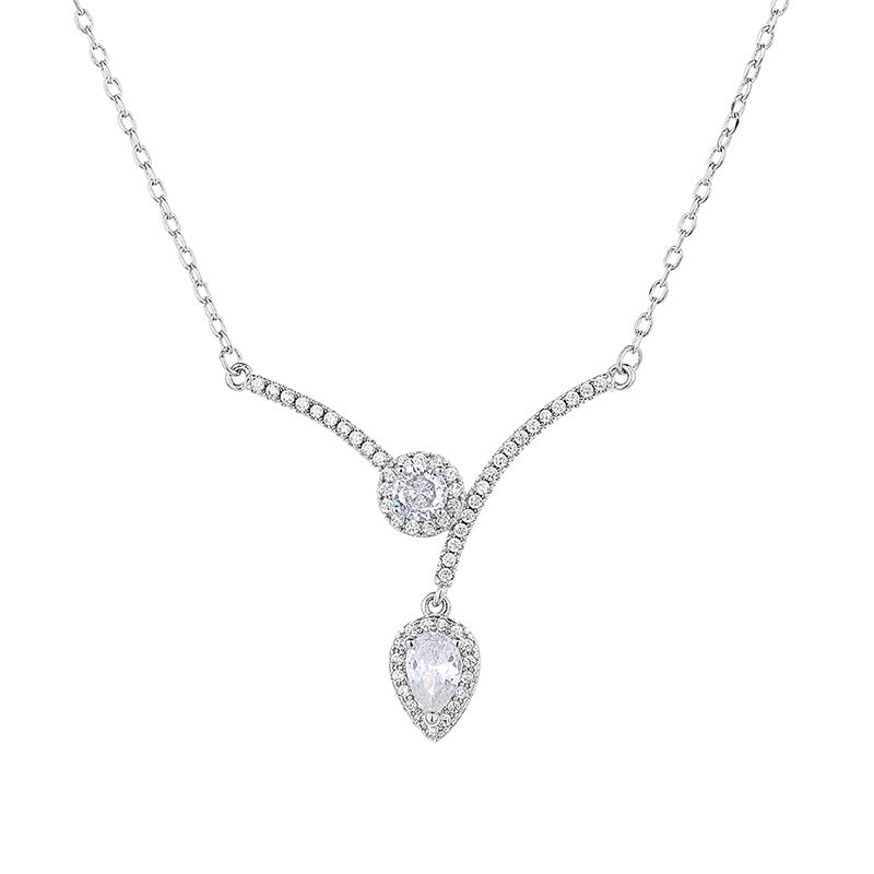 Elegant V-Shaped Drop Necklace with Micro-Inlaid Zircon