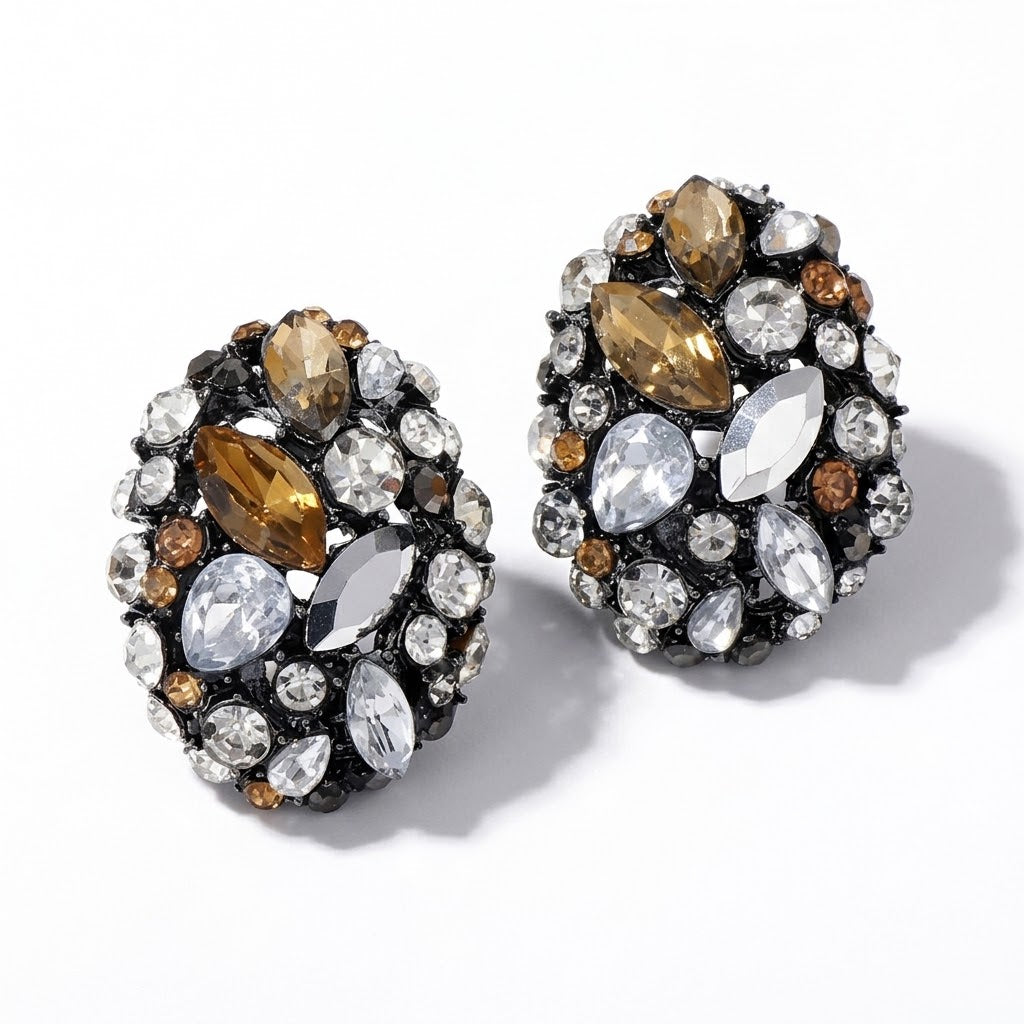 The Victoria Antique Silver Zircon Oval Studs