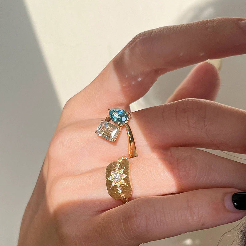 Azure Crystal Adjustable Statement Ring