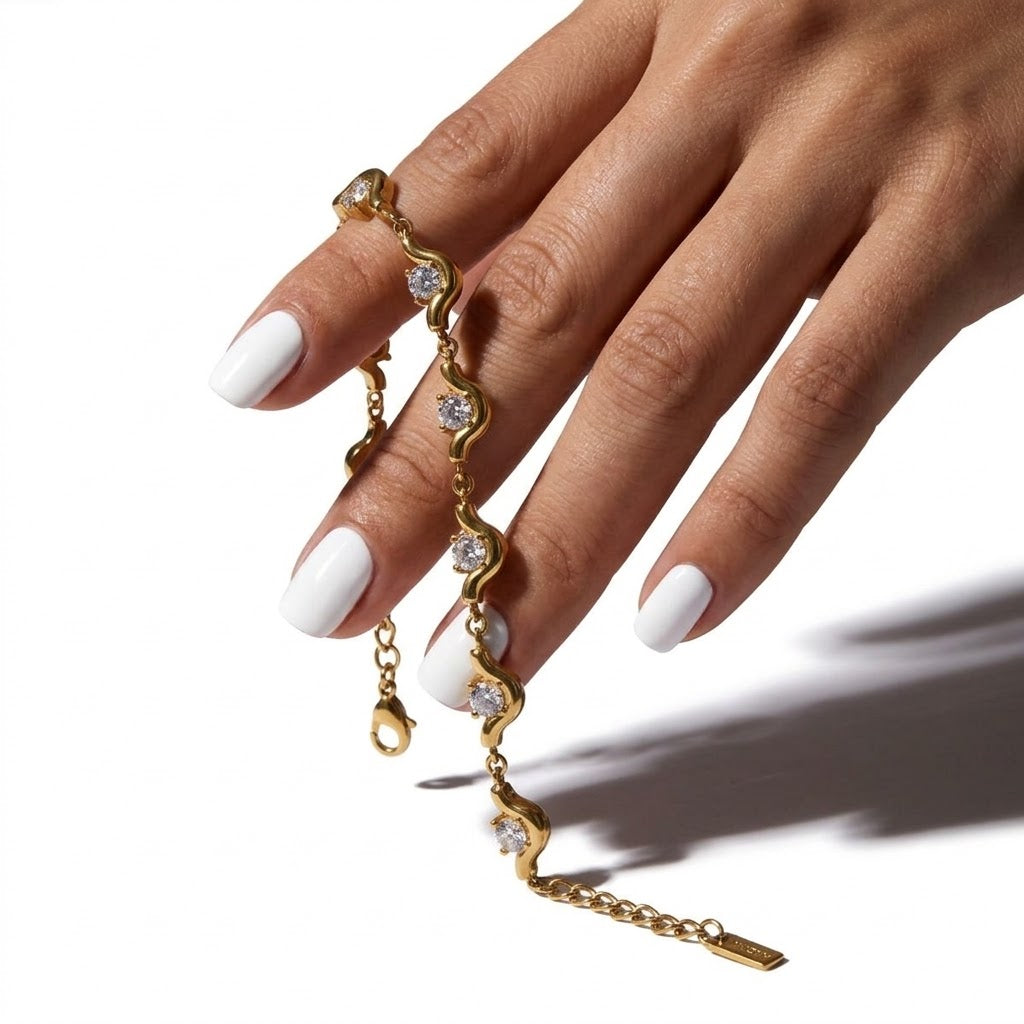 The Celine 18K Gold Geometric Zircon Chain Bracelet