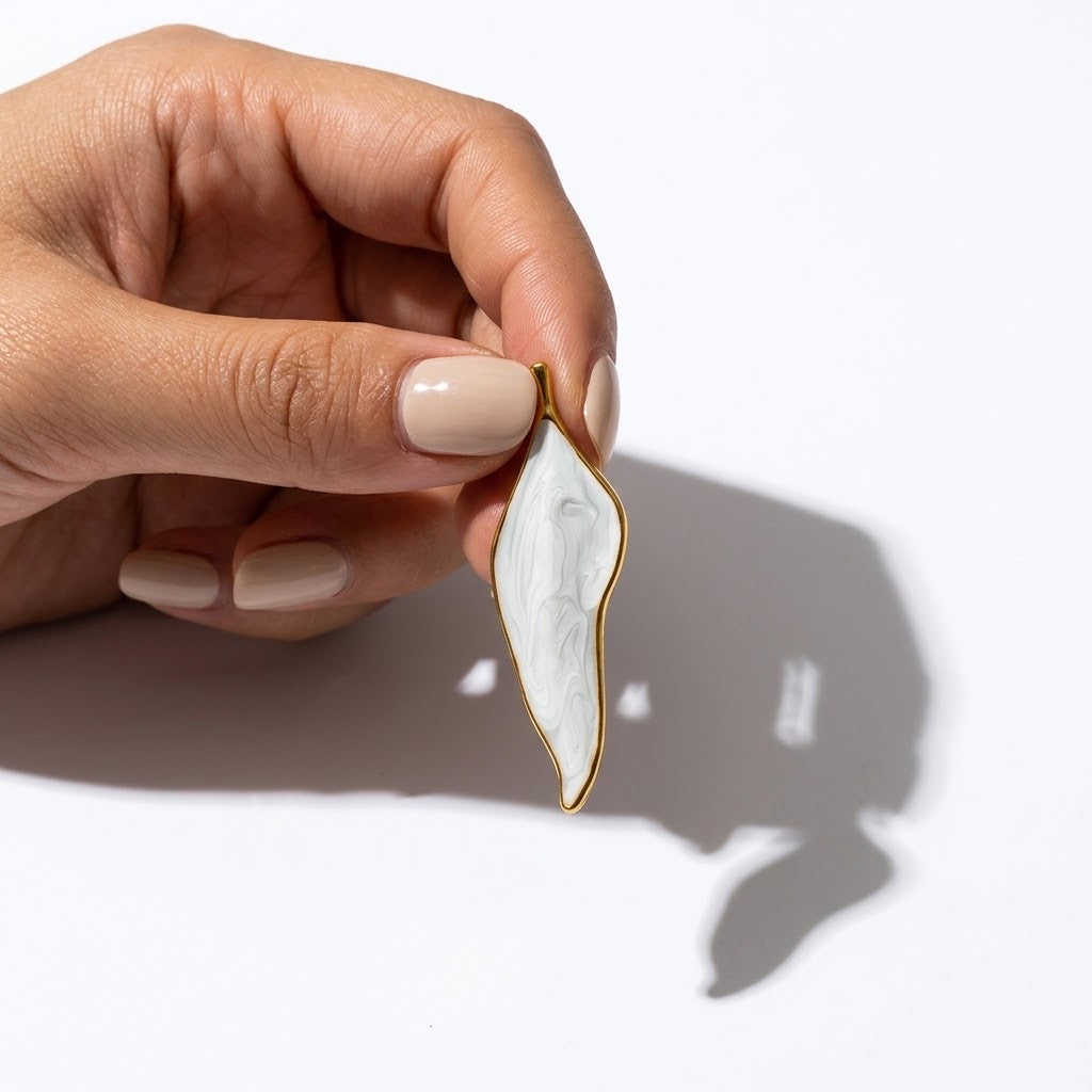Stainless Steel Sculptural Wavy Leaf Statement Earrings