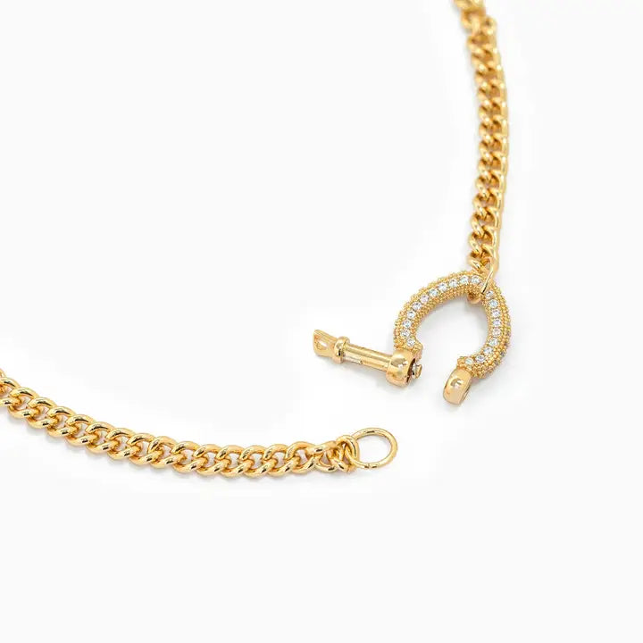 Cz Pave Chunky Horsebit Carabiner Necklace
