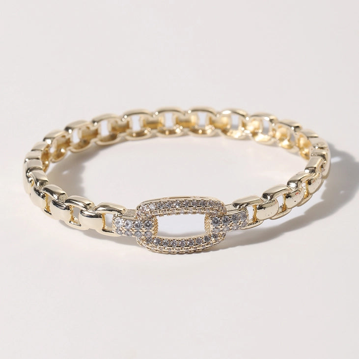 Gold Cz Pave Box Link Bracelet