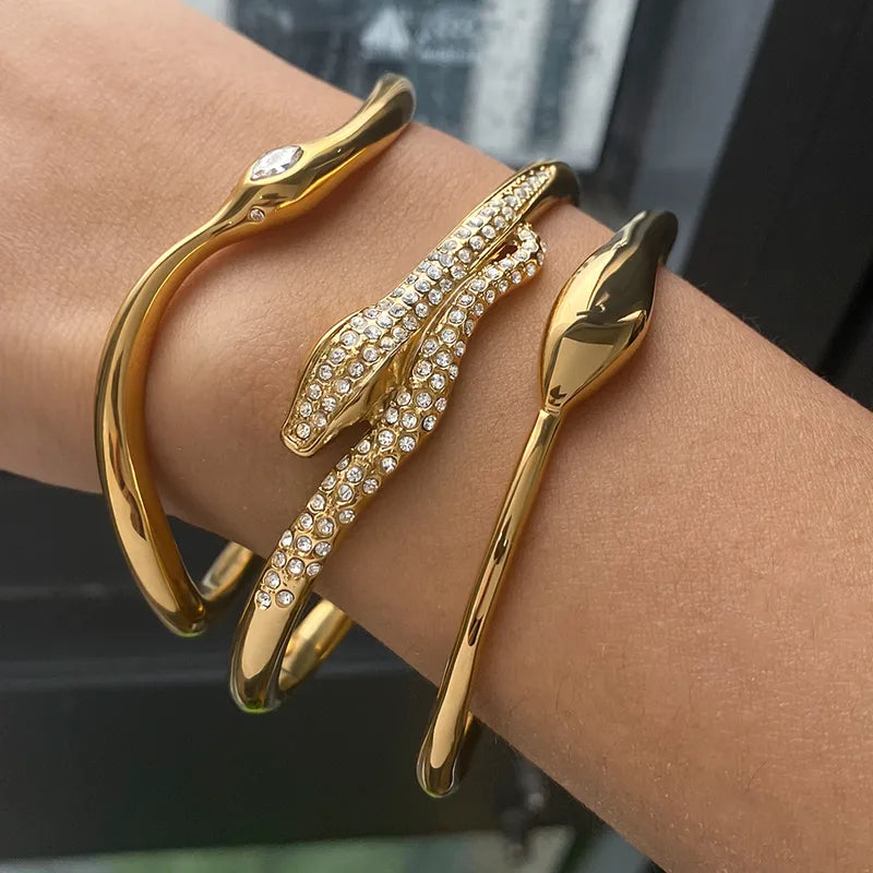 Abstract Fluid Geometric Snake Non-Tarnish Cuff Bracelet