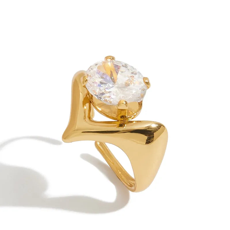 Tarnish-Free Stainless Steel Bold V-Shaped Oversized Crystal Ring