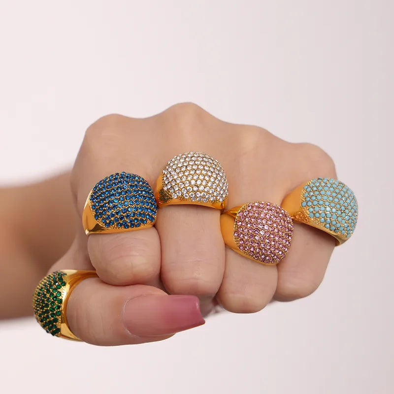 Tarnish-Free Chunky Pave Aquamarine Zircon Statement Ring