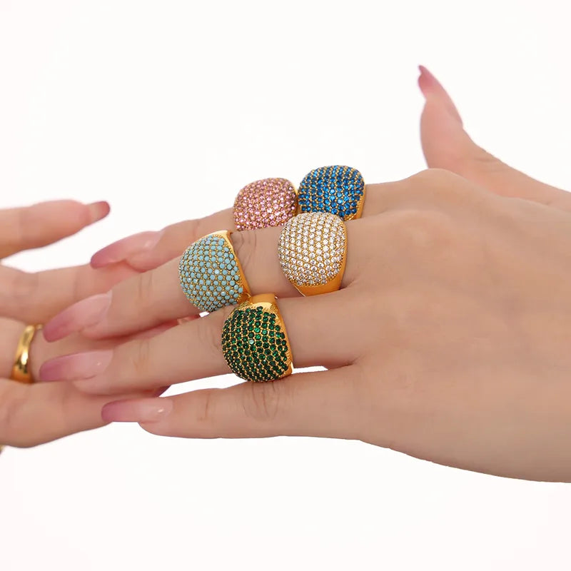 Tarnish-Free Chunky Pave Aquamarine Zircon Statement Ring