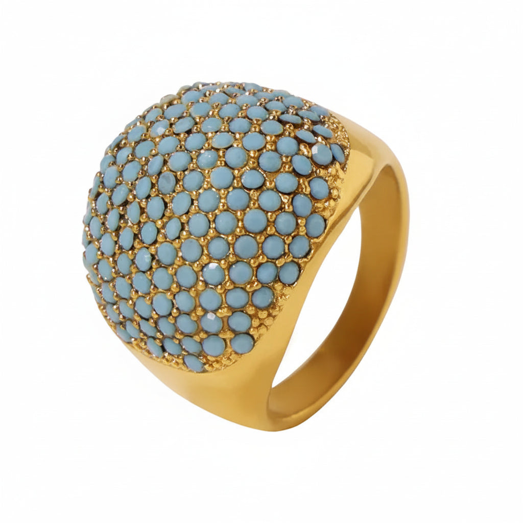 Tarnish-Free Chunky Pave Aquamarine Zircon Statement Ring
