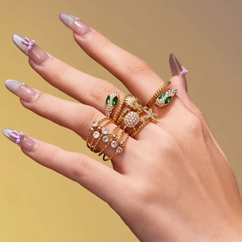 Tarnish-Free Stainless Steel Geometric Zircon Ocean-Inspired Index Ring