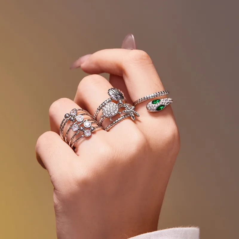 Tarnish-Free Stainless Steel Geometric Zircon Ocean-Inspired Index Ring