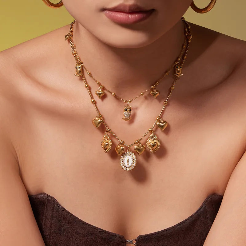 The Milano Vintage Sacred Heart & Medallion Charm Necklace
