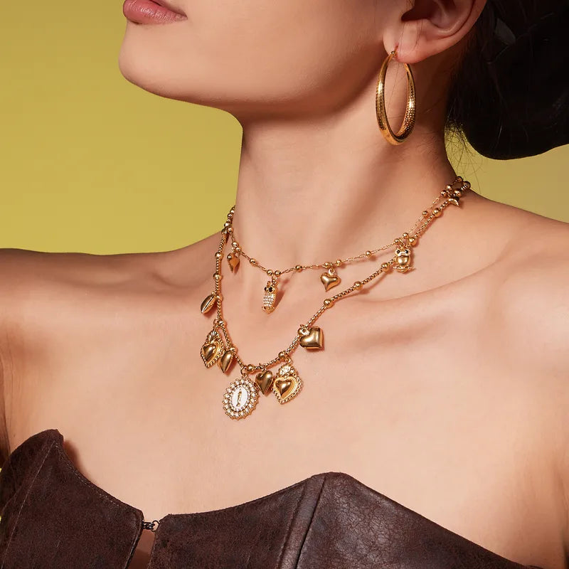 The Milano Vintage Sacred Heart & Medallion Charm Necklace