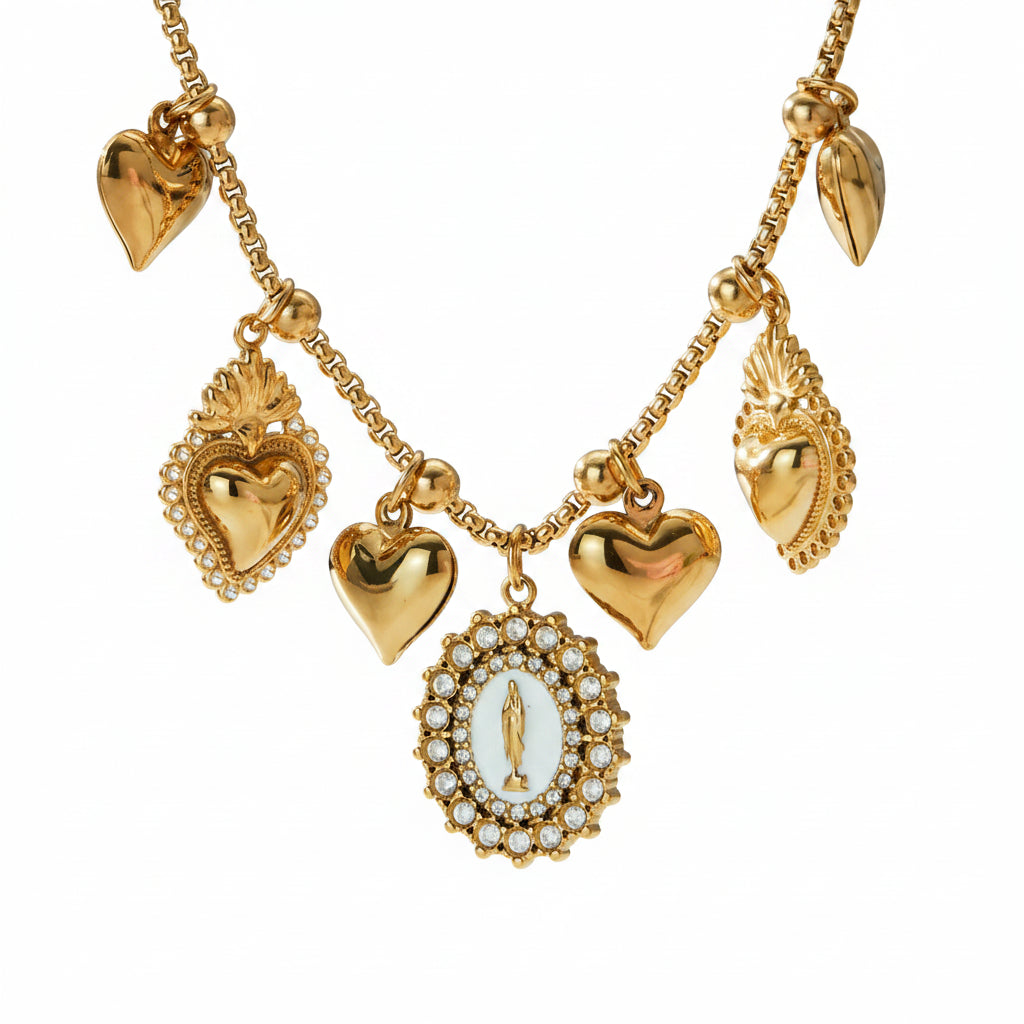 The Milano Vintage Sacred Heart & Medallion Charm Necklace