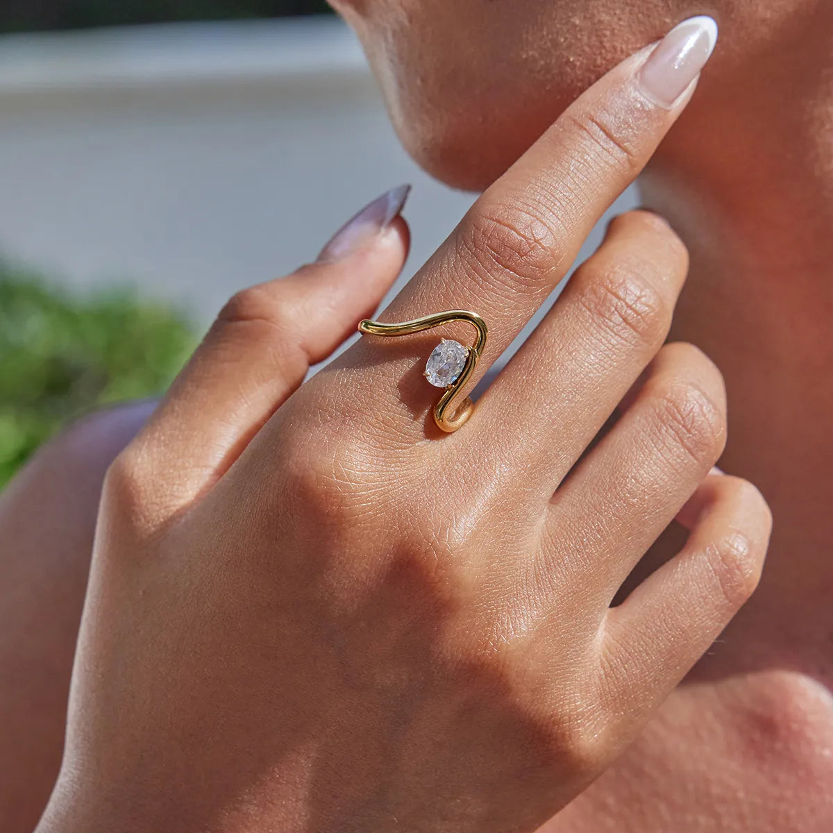 The Seraphina Waterproof 18K Gold Oval Wave Ring
