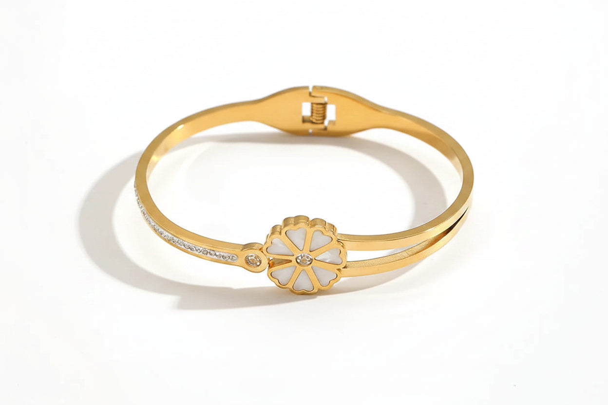 The Fleur-D’Amour Double Layer Bangle | 18K Gold PVD