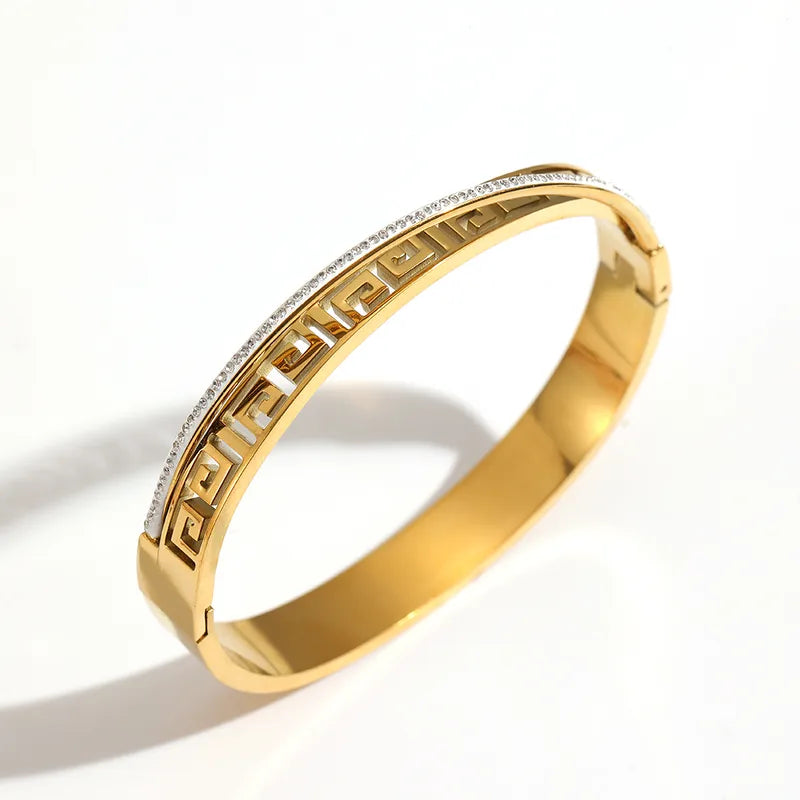 The Medusa Greek Key Cross Bangle | 18K Gold PVD