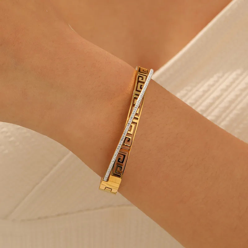 The Medusa Greek Key Cross Bangle | 18K Gold PVD