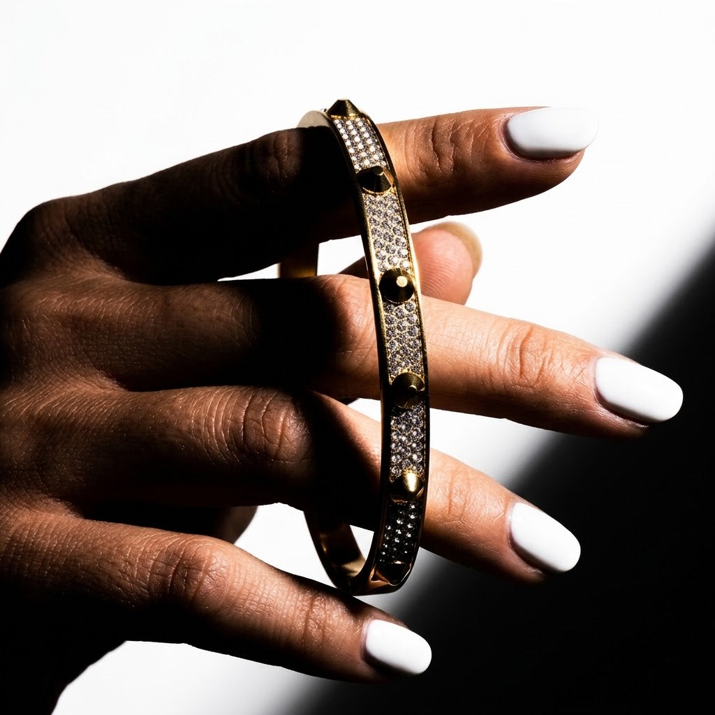 The Bold Horizon Rhinestone Studded Statement Bangle