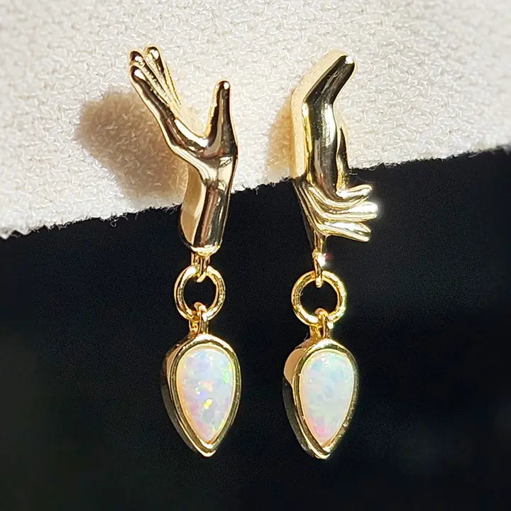 Opal Charm Hand Earrings