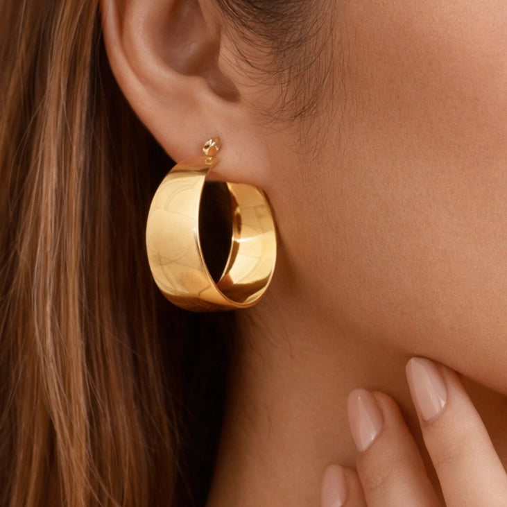 18K Gold Plated Waterproof Stainless Steel Hoop Earrings